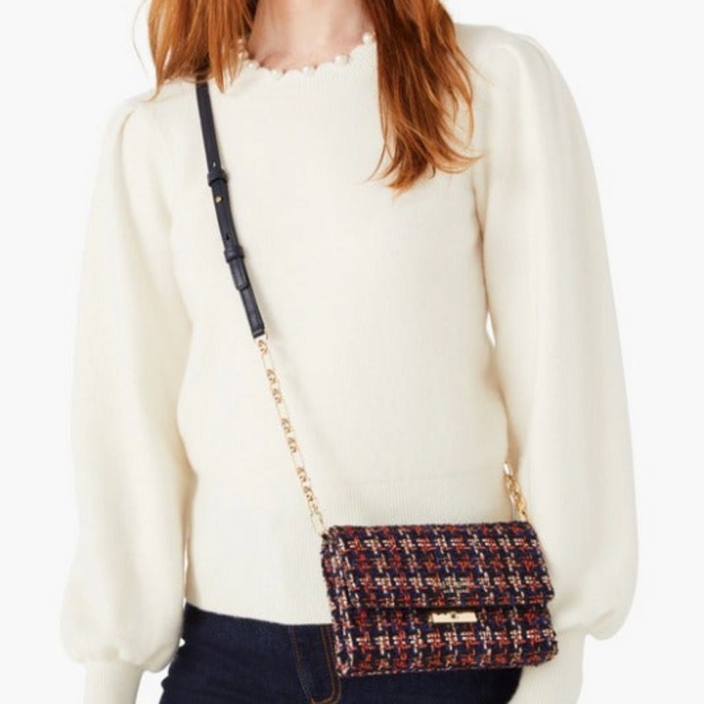 Kate Spade Carlyle Wallet on Chain Tweed Crossbody Purse - Orange Multi